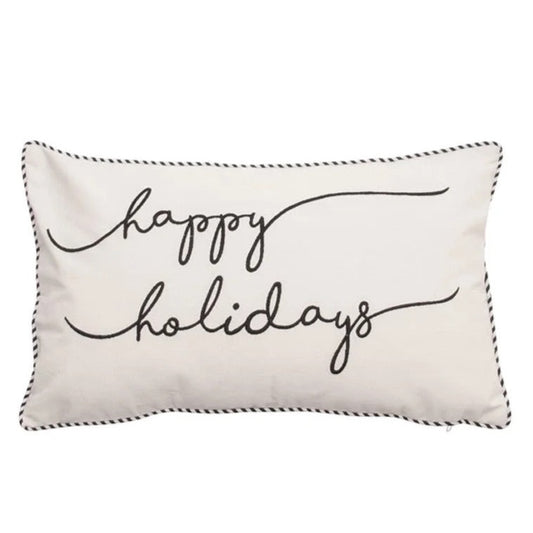 PILLOW, HAPPY HOLIDAY - CREAM/BLACK