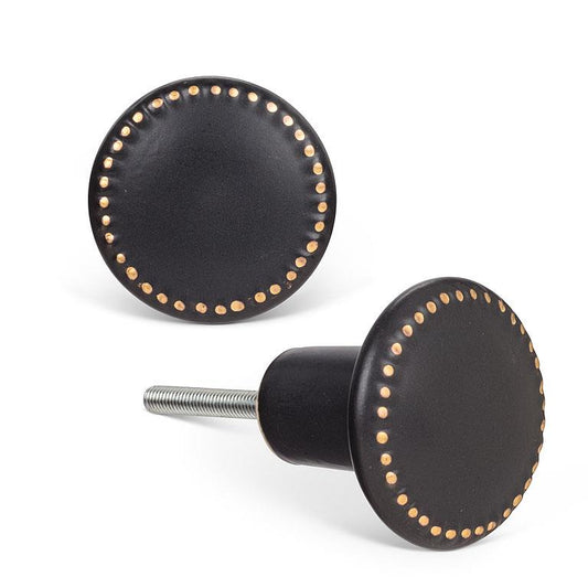 KNOB/MATTE BLK WITH GOLD DOTS