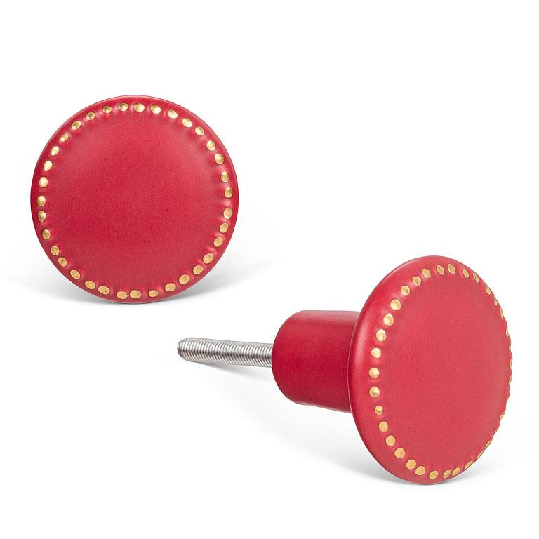 KNOB/MATTE RED WITH GOLD DOTS