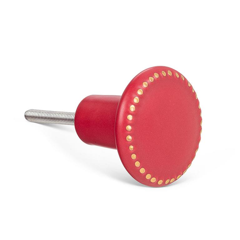 KNOB/MATTE RED WITH GOLD DOTS