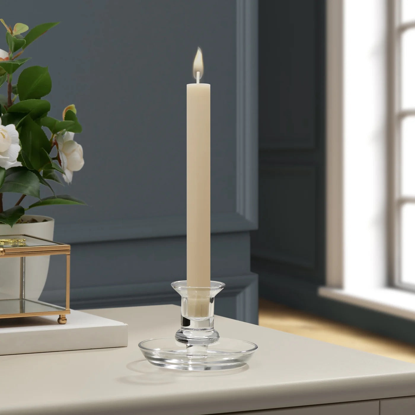 CANDLE HOLDER WITH SAUCER - CLEAR