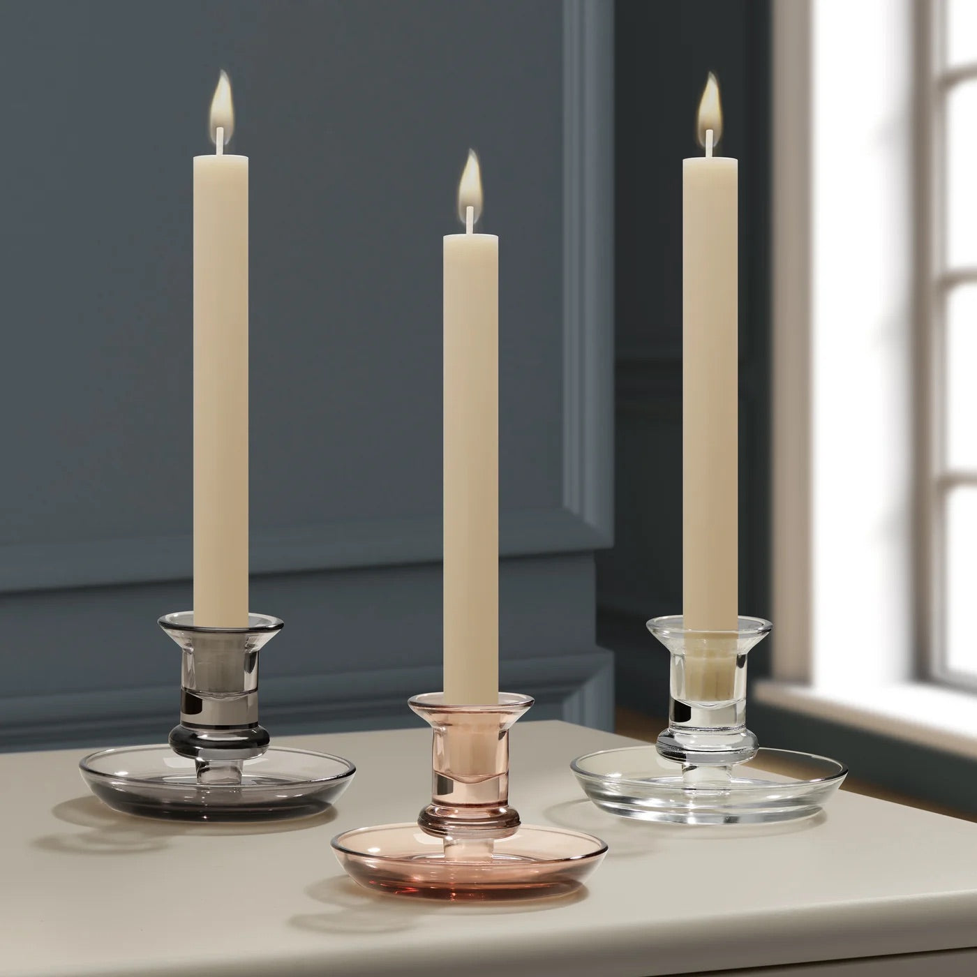 CANDLE HOLDER WITH SAUCER - CLEAR