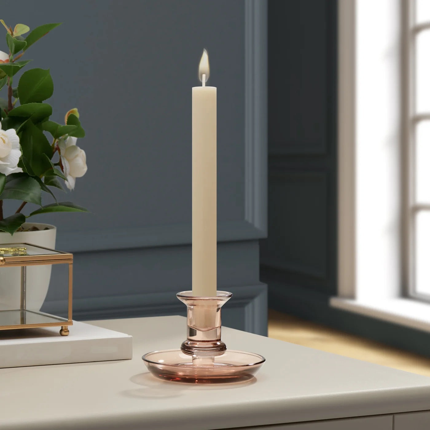 CANDLE HOLDER WITH SAUCER - CHAMPAGNE