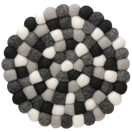 TRIVET, BALL FELT/ROUND - BLACK/WHITE/GREY