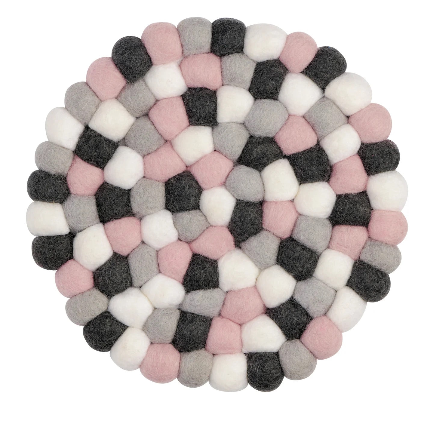 TRIVET, BALL FELT/ROUND - PINK/GREY/WHITE