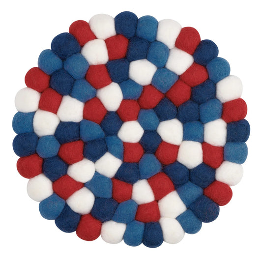 TRIVET, BALL FELT/ROUND - RED/WHITE/BLUE