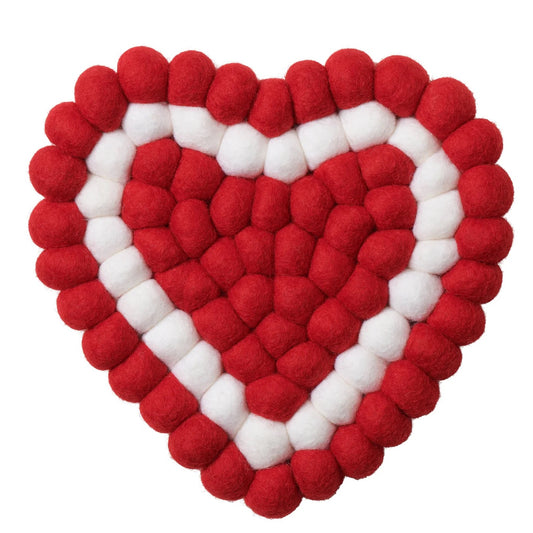 TRIVET, BALL FELT/HEART - RED/WHITE