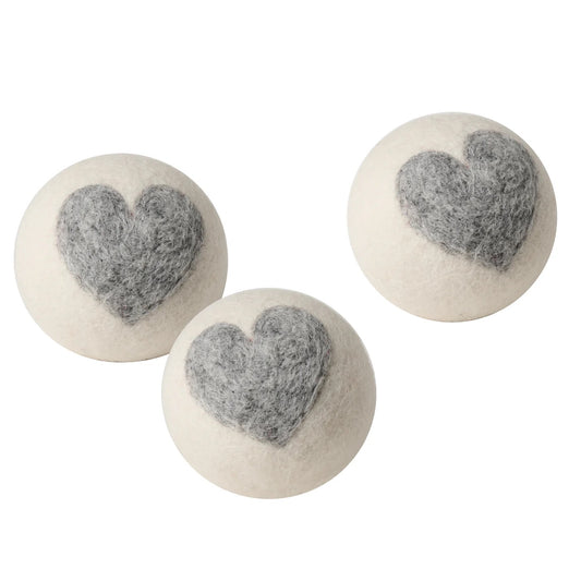 DRYER BALLS, FELT/HEART DESIGN - SET OF 3