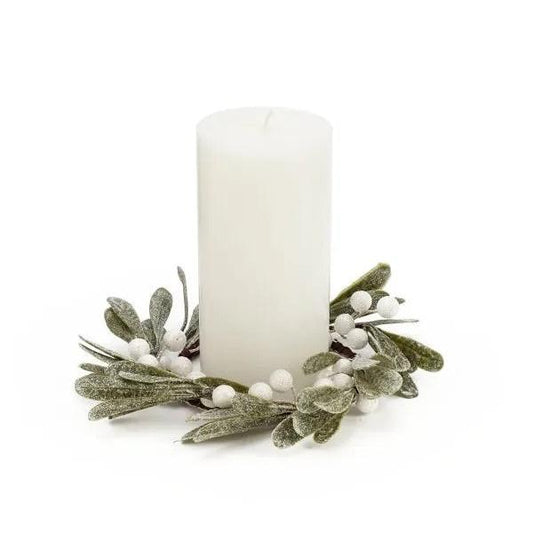 CANDLE RING, WHITE - BERRY/LEAF 3.5"