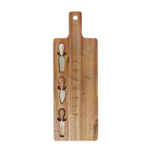 SERVING BOARD W/CHEESE KNIVES - LONG, NATURAL