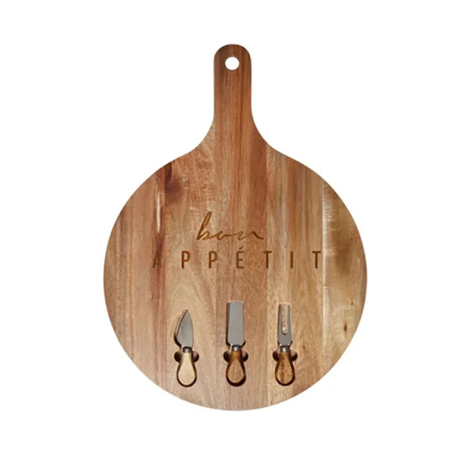 SERVING BOARD W/CHEESE KNIVES - ROUND, NATURAL