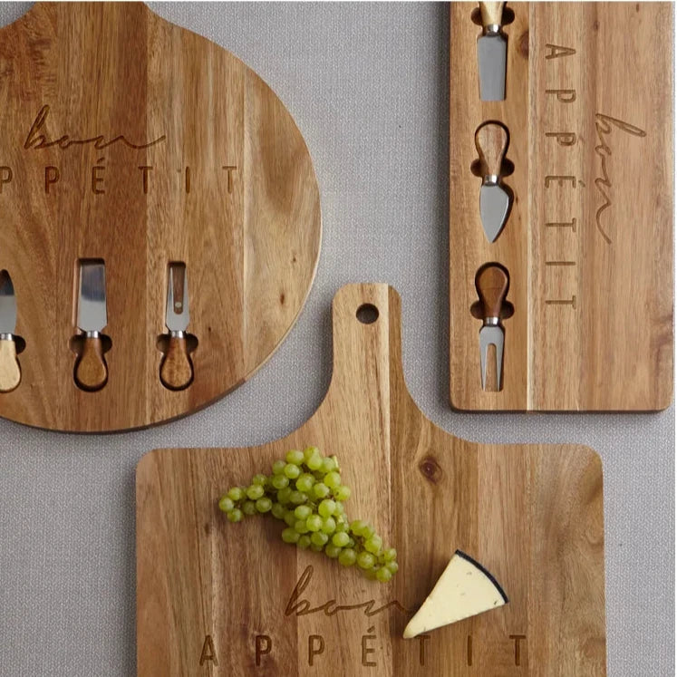 SERVING BOARD W/CHEESE KNIVES - ROUND, NATURAL