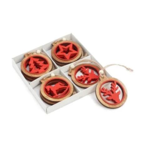 CHRISTMAS ORNAMENTS - NAT/RED (PACK OF 8)