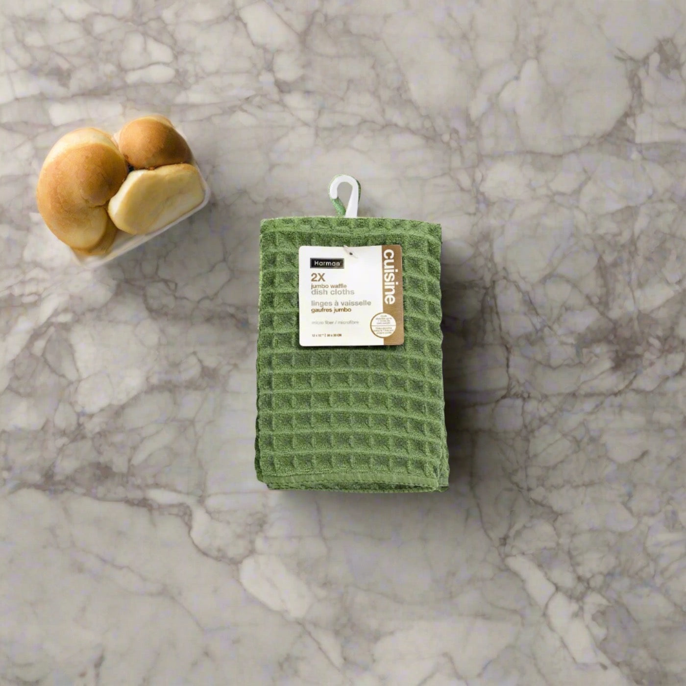 DISHCLOTH TOWEL, SET OF 2 - GREEN WAFFLE