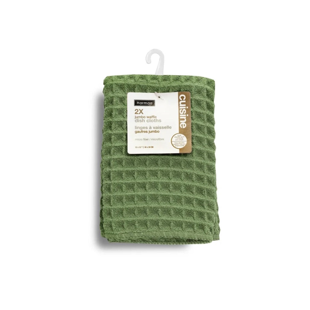 DISHCLOTH TOWEL, SET OF 2 - GREEN WAFFLE