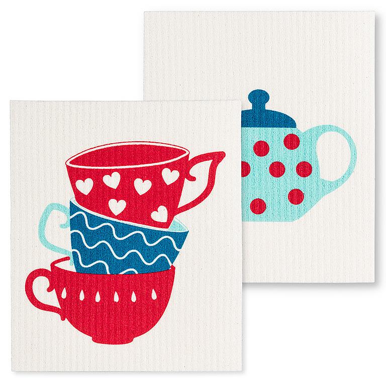 DISHCLOTH (SET OF 2) TEASPOT & CUPS