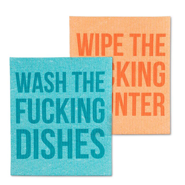 DISHCLOTH (SET OF 2) FUNNY TEXT - WASH THE... DISHES