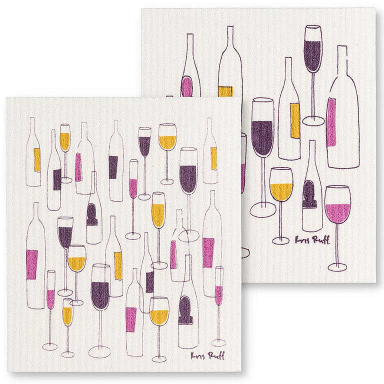 DISHCLOTH (SET OF 2) WINE BOTTLES & GLASSES