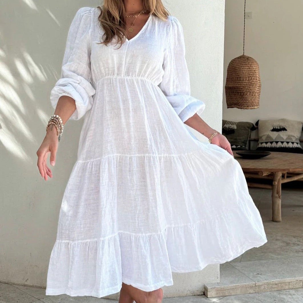 CHARLY LINEN DRESS - WHITE