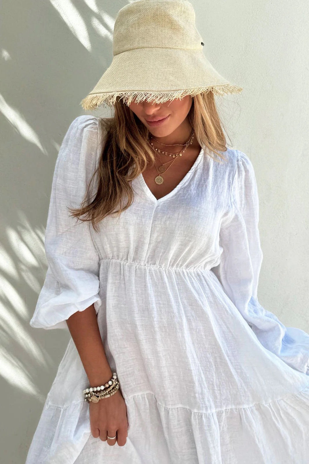 CHARLY LINEN DRESS - WHITE