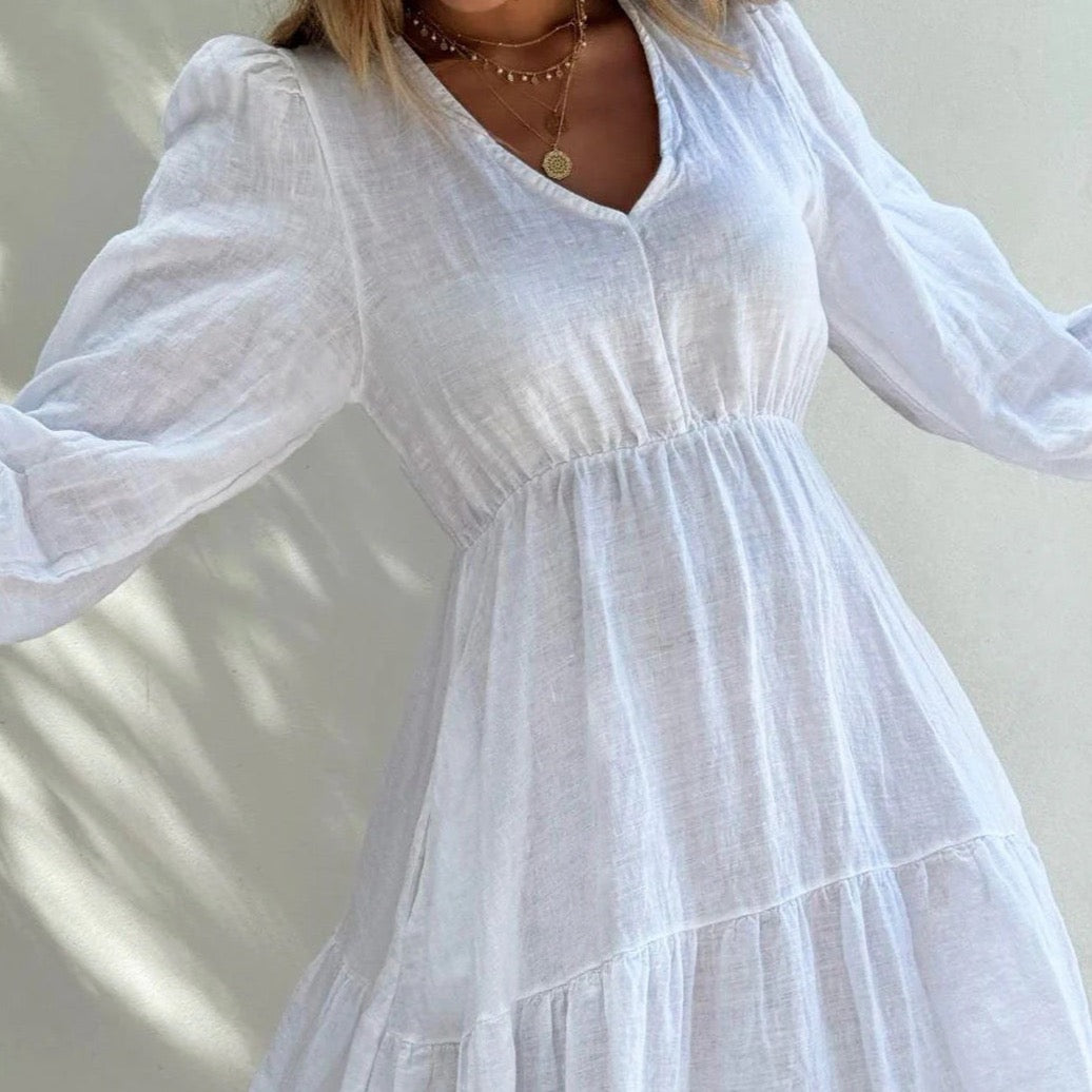 CHARLY LINEN DRESS - WHITE