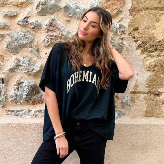 BOHEMIANA, GLITTER T-SHIRT - BLACK/GOLD