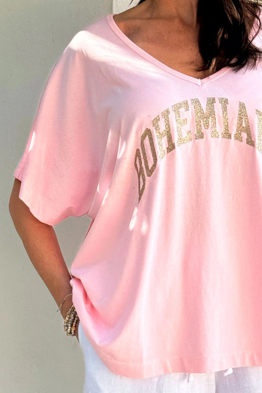 BOHEMIANA GLITTER T-SHIRT - PINK/GOLD