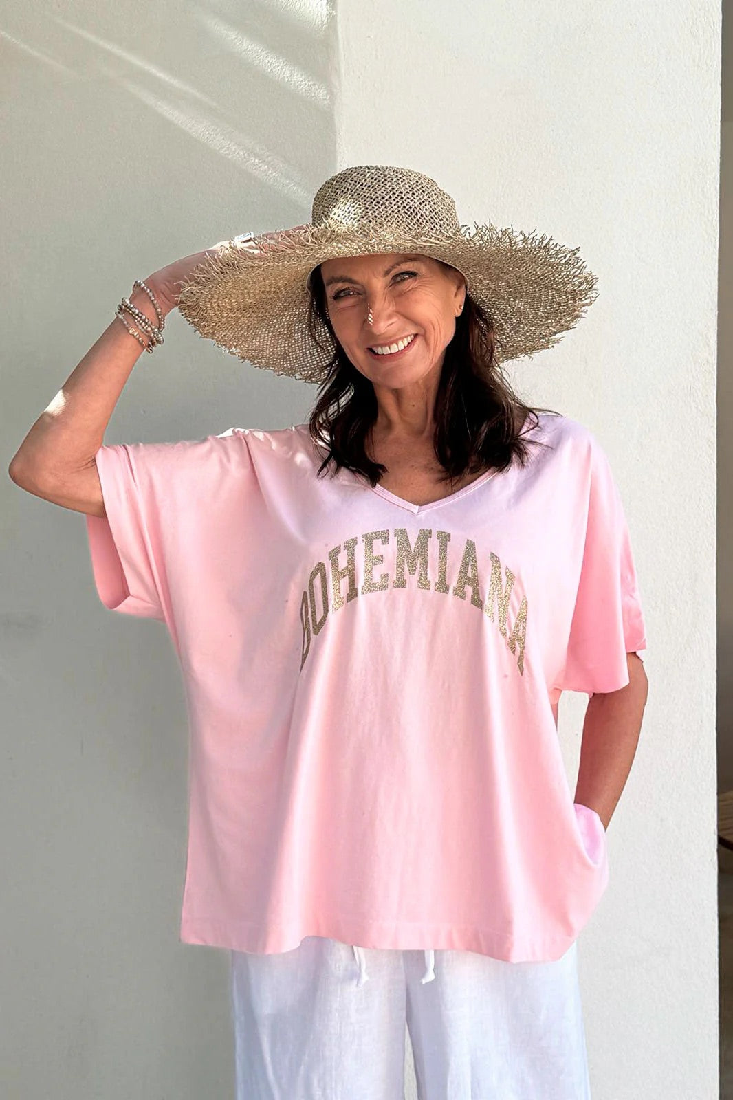 BOHEMIANA GLITTER T-SHIRT - PINK/GOLD