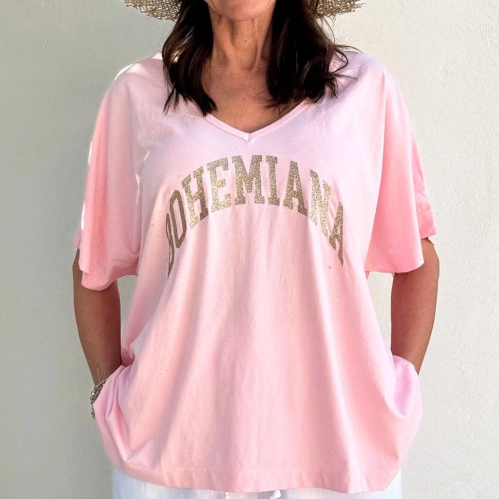 BOHEMIANA GLITTER T-SHIRT - PINK/GOLD