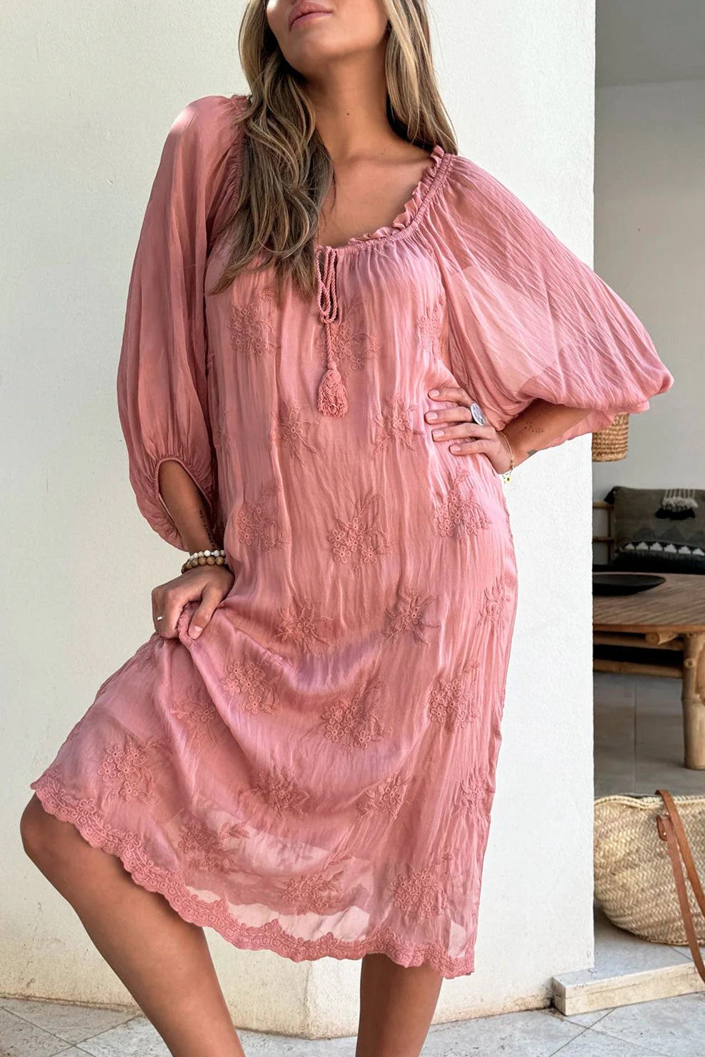 MEREDITH, SILKBLEND DRESS - ROSE