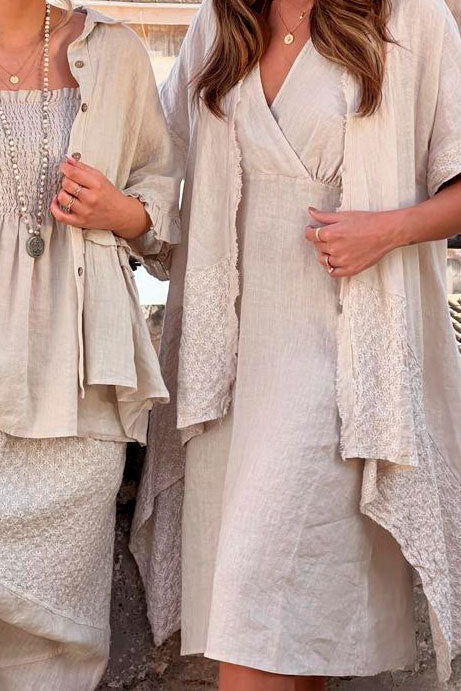 MONICA, LINEN DRESS - BEIGE