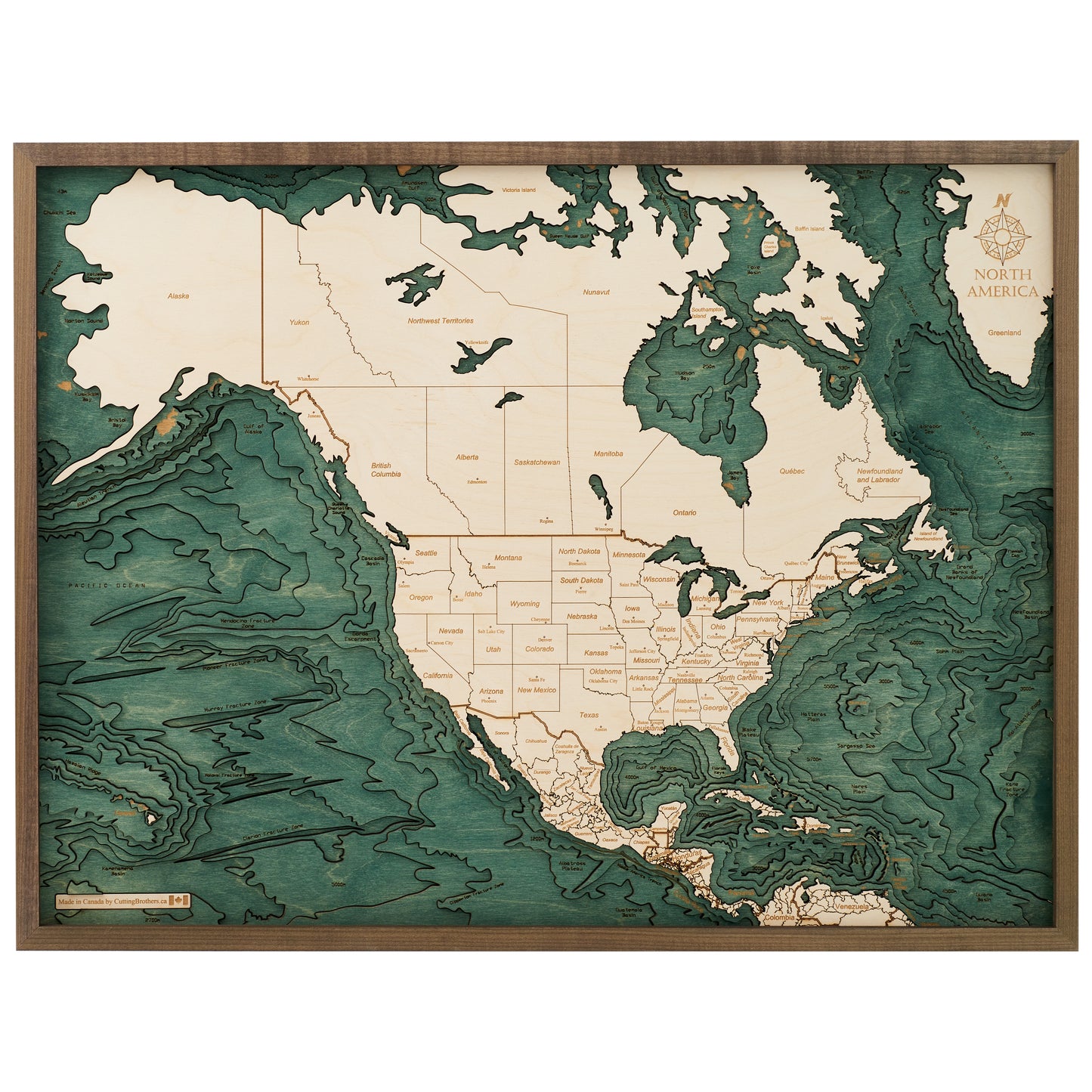 MAP, FRAMED - NORTH AMERICA (L)