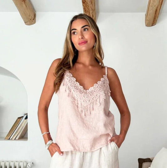 PERLIE LINEN TOP - LIGHT PINK