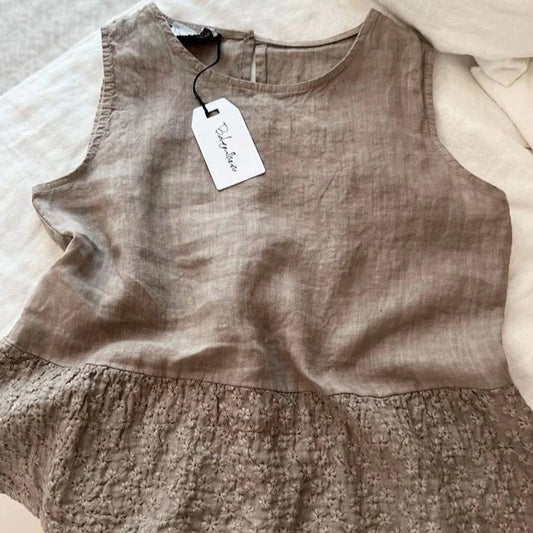 PETAL LINEN TOP - TAUPE