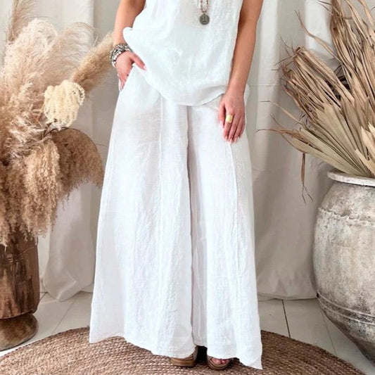 RESORT LINEN PANTS - WHITE