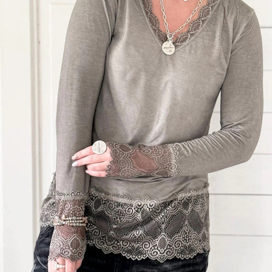 BLOUSE, TRUE ROMANCE - TAUPE LACE