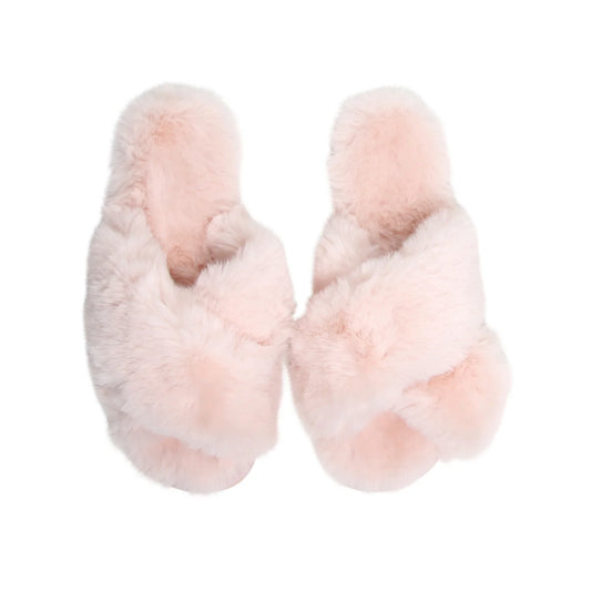 FUR SLIPPERS - BLUSH (CRISS CROSS)