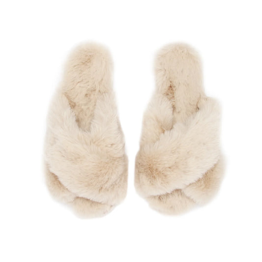 FUR SLIPPERS - TAUPE (CRISS CROSS)