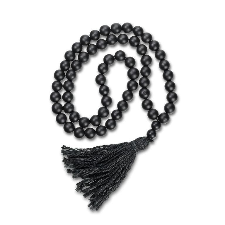 NECKLACE, BEADS W/TASSEL - BLACK