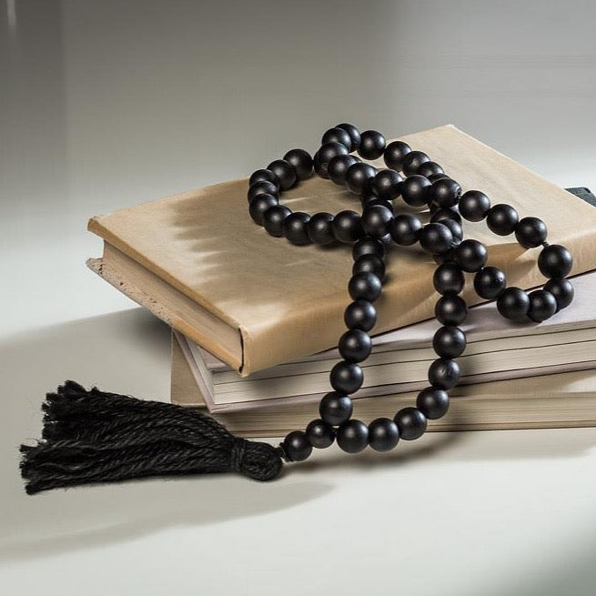 NECKLACE, BEADS W/TASSEL - BLACK