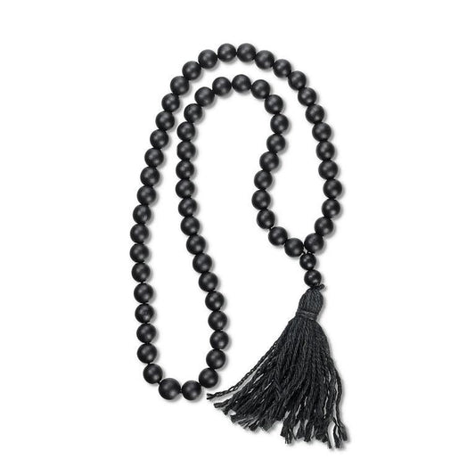 NECKLACE, BEADS W/TASSEL - BLACK