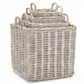 BASKET (RATTAN) - SQUARE WHITEWASH