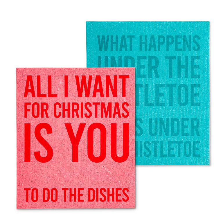 DISHCLOTH (SET OF 2) HOLIDAY TEXTS (BLUE&PINK)