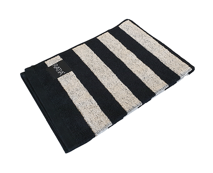 RATIA HAND TOWEL WIDE STRIPE, BLACK/SAND (20" x 28")