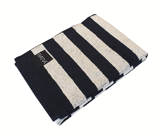 RATIA BATH TOWEL WIDE STRIPE, BLACK/SAND (70x140cm)