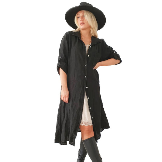 FOOL FOR LOVE LINEN TUNIC - BLACK